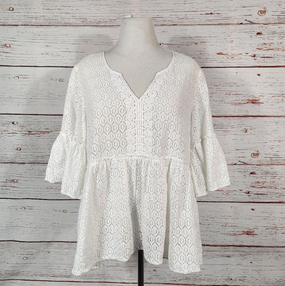 Lilly Pulitzer White Inez Top Geo Diamond Lace Size XL - Picture 2 of 8